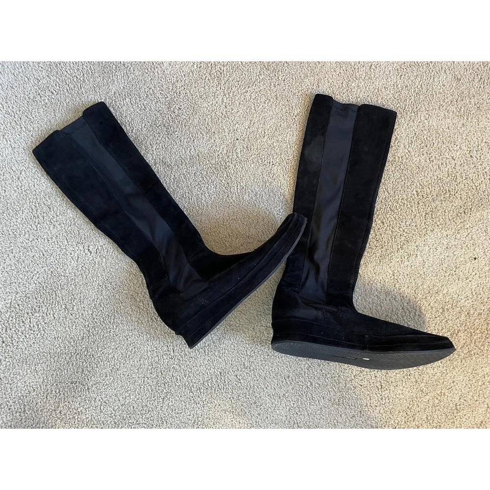 Stephane Kelian Paris Boots Womens 10 Black Tall Suede Stretch Pull-On